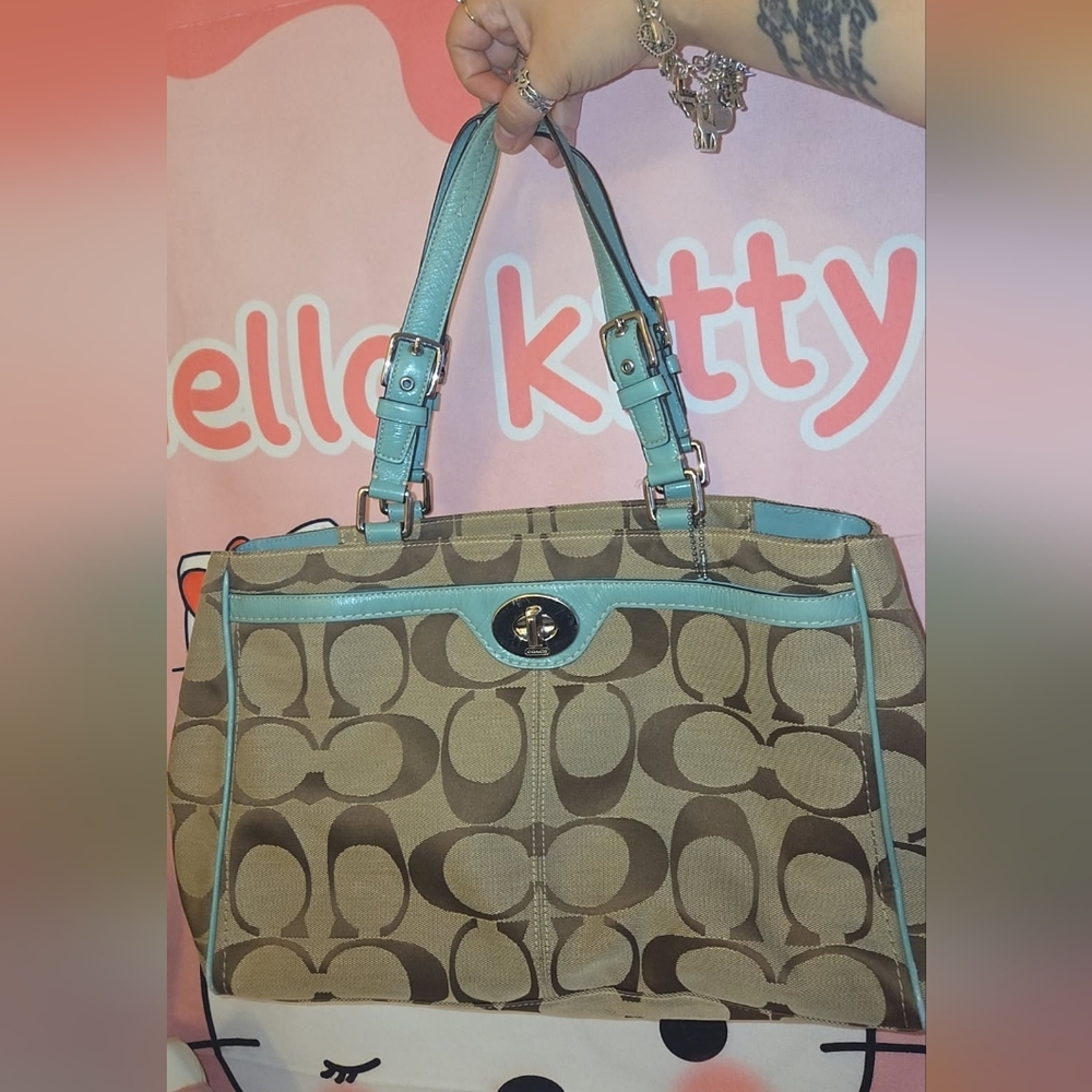 Coach Brown and Green Shoulder Bag with Signature Style